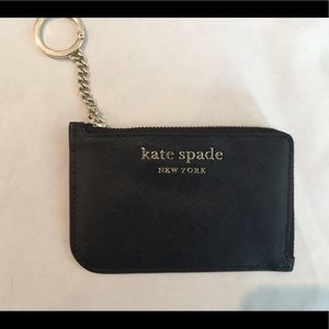 Kate Spade Medium L-zip Card ID Holder Key Chain Black Leather NWT